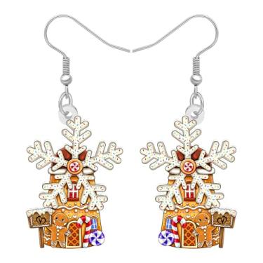Imagem de LONYOO Brincos de acrílico para casa de gengibre de Natal, pingente de anime, joias de casa de doces, presentes de Natal para mulheres, Medium, Acrílico, Sem pedra preciosa