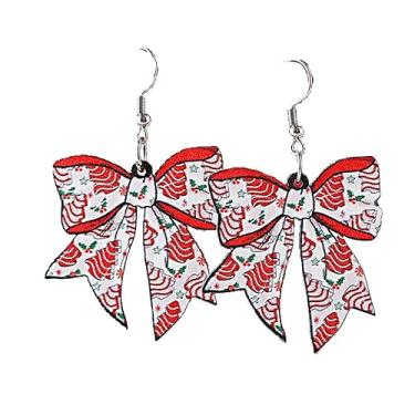 Imagem de Brincos de laço de Natal de madeira, vermelho, verde, rosa, Natal, festival, roupa de Natal, brincos, acessórios de joias, Madeira, Sem pedra preciosa