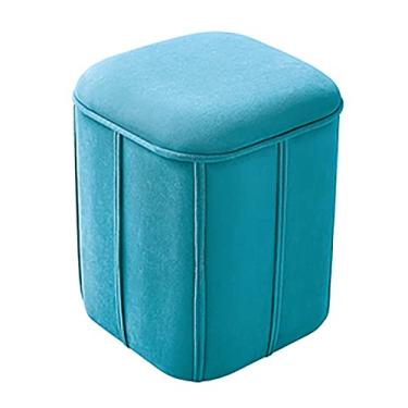 Imagem de FAMEOYA Pequeno otomano com armazenamento, banco de descanso para os pés de veludo, banquinho fofo para os pés, banco de sofá, cubo otomano para sala de estar, quarto, entrada - azul 32 x 32 x 37 cm