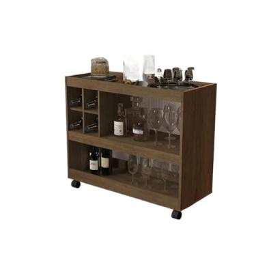 Imagem de Aparador De Sala De Estar Com ArmáRio Para Vinhos E RodíZios(Canela/Amadeirado)