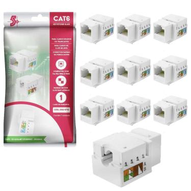 Imagem de Kit  10 Keystone Fêmea Rj45 Cat6 10Gbps Branco 5+