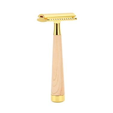 Imagem de Semme Navalha de Segurança Com Borda Dupla, Portátil, Reutilizável, Liga de Zinco, Cabo de Madeira, Barbear Manual para Homens, Salão de Beleza, Barba, Cabelo Corporal