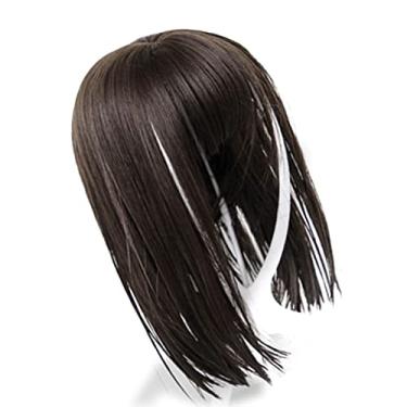 Imagem de Semme Peruca Feminina Curta Reta Suavemente Macia Escura Tawny Bege Peruca de Cabelo de Seda de Alta Temperatura Com Franja Design Ajustável para Uso Diário Moda Cosplay