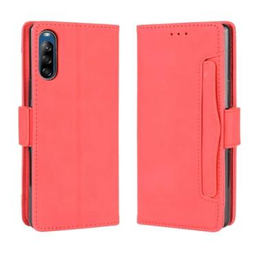 Imagem de Capa para SONY Xperia L4,Retro magnético Flip Case,Design de carteira de couro PU com slots de cartão removíveis -Red