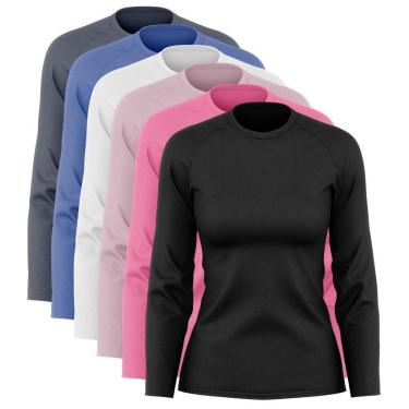 Imagem de Kit 6 Blusas Via Basic Dry Academia Segunda Pele Manga Longa Proteção Solar UV Feminina-Feminino