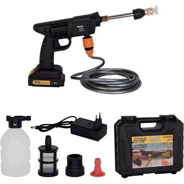 Imagem de Lavadora de Alta Pressão Recarregável 21V Portátil Sem Fio - Jato d'Água Potente para Limpeza de Carros, Motos, Quintais e Superfícies - Bateria Recarregável - Preta