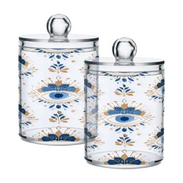 Imagem de Qilmy Pacote com 2 suportes Qtip de olho turco, frascos de boticário de 400 ml, vasilha organizadora de banheiro para cotonetes, bolas de algodão, almofadas de maquiagem, fio dental, sais de banho