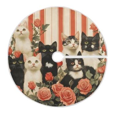 Imagem de Qilmy Saia de árvore de Natal para gatos dos namorados, tapete de cobertura de base de árvore redonda de 128 cm, ornamentos festivos de Natal para decoração de festas de inverno em casa