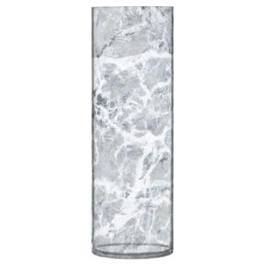 Imagem de JUZIHAI Vaso de textura de mármore para flores 9,9 cm x 30 cm Cilindro de plástico moderno vaso de flores para decoração de casa de centro de mesa de casamento