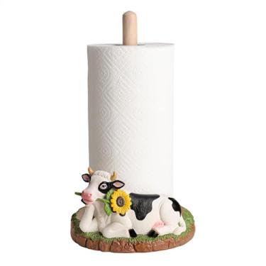 Imagem de WAIT FLY Suporte de papel toalha de vaca e girassol, suporte de rolo de papel de resina para cozinha, bancada, restaurante, café