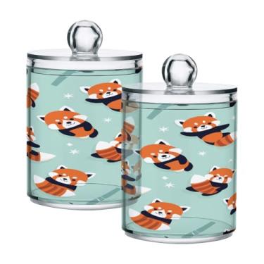 Imagem de Qilmy Qtip Suporte de boticário de 400 ml, fofo pote de plástico transparente de panda vermelho com tampa, dispensador de recipiente de banheiro para bola de algodão, cotonete, fio dental, pacote com