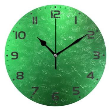 Imagem de JUZIHAI Relógio de parede verde silencioso, sem tique-taque, relógios de parede redondos operados por bateria, fácil de ler, relógio decorativo de parede para casa, cozinha, sala de estar, quarto