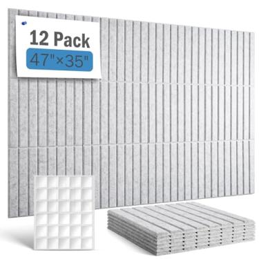 Imagem de Quadros grandes de cortiça para paredes, quadro de avisos de 120 cm x 89 cm, pacote com 12 azulejos de parede de feltro com 60 adesivos, quadros de cortiça para escritório, placa de feltro alternativa