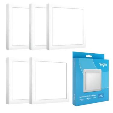Imagem de Kit 5 Plafon Sobrepor 24w Quadrado 6500k Branco Frio Elgin