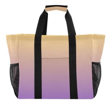 Imagem de Bolsa de praia de lona ombré gradiente ametista amarela, bolsa de mão diária para mantimentos