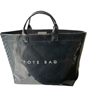 Imagem de EFDNK-HB Sacolas femininas de PVC cor sólida simples lazer ao ar livre bolsa de grande capacidade para trabalho, Azul, One Size