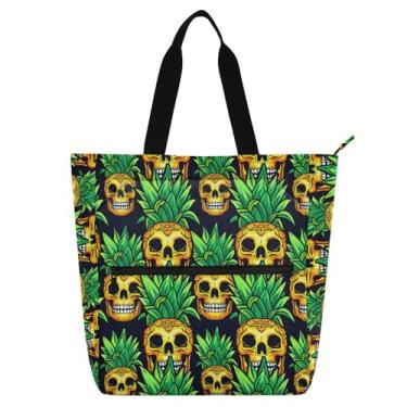 Imagem de Bolsa de mão Oxford impermeável com caras de caveira de abacaxi para crianças e adultos