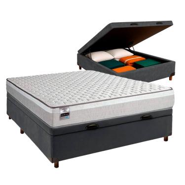 Imagem de Conjunto Cama Box Bau Cinza Casal + Colchão Molas Ensacadas Hanover Inducol
