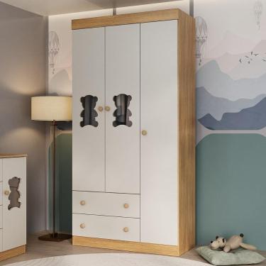 Imagem de Guarda-roupa Infantil 92cm com Vidro 3 Portas e 2 Gavetas Teddy Multimóveis MP4487