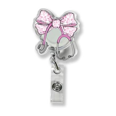 Imagem de Carretel de crachá de enfermeira, carretel de crachá engraçado, presentes de enfermeira, presentes para enfermeiras, presente retrátil fofo para identificação de arco rosa coquete presente para