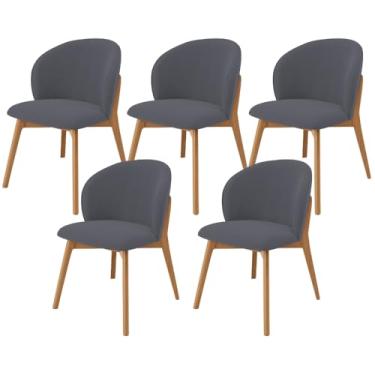 Imagem de Kit 05 Cadeiras de Jantar e Estar Living Estofada Mia L02 Suede Cinza - Lyam Decor