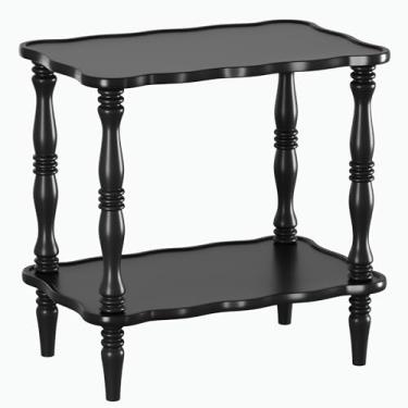 Imagem de Mesa de canto de madeira maciça sala de estar – mesa de cabeceira lateral pequena estreita retangular de madeira escura, preta, vintage, antigo, mesa de cabeceira para espaços pequenos com prateleira