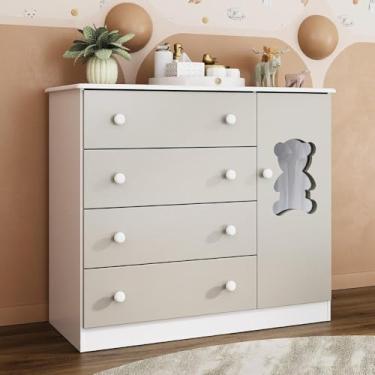 Imagem de Cômoda Infantil 95cm 1 Porta com Vidro e 4 Gavetas Teddy Multimóveis Mp4489 Branco/off White