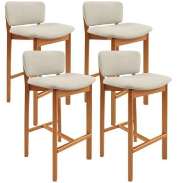 Imagem de Kit 4 Banqueta Alta Para Cozinha Sala de Jantar Bar Dara L02 Linho Champagne - Lyam Decor