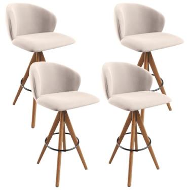 Imagem de Kit 04 Banquetas Alta Giratória Bar Cozinha Sala de Jantar Bar Mia L02 Suede Bege - Lyam Decor