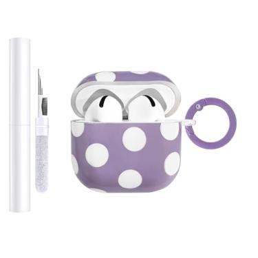 Imagem de AIIEKZ Capa compatível com AirPods 4, capa rígida de TPU com estampa fofa de bolinhas para AirPods 4ª geração com chaveiro de metal e kit de limpeza para meninas e mulheres (roxo, bolinhas grandes)