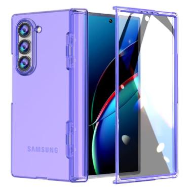 Imagem de FABSPARK Capa para Samsung Galaxy Z Fold 6 com película integrada, proteção de dobradiça, transparente cristalina, antiamarela, ajuste fino, acrílico rígido para Samsung Z Fold 6, roxo transparente