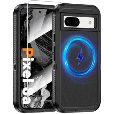 Imagem de Capa magnética para Google Pixel 8a, [compatível com Magsafe] [protetor de tela de vidro] [proteção de nível militar de camada dupla] Capa protetora resistente à prova de choque para Google Pixel 8a