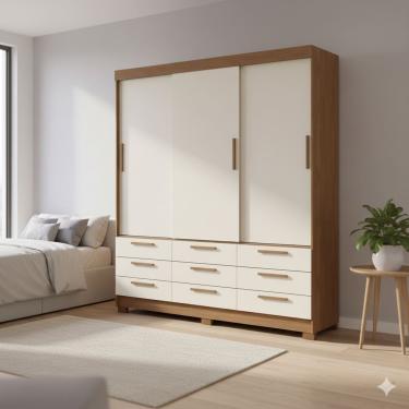 Imagem de Guarda-Roupa Casal Santos Andirá Morretes 3 Portas de Correr 9 Gavetas Externas MDP - 194,4cm de Largura