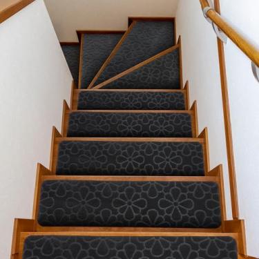 Imagem de Breling Pacote com 20 tapetes antiderrapantes para escadas de 76 x 20 cm com adesivo reutilizável para animais de estimação e idosos, tapetes de escada de poliéster TPR para degraus de madeira em