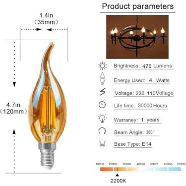 Imagem de Lâmpada LED Candelabra com Base E14 Regulável 4W Equivalente a 40W Incandescente 470LM de Filamento C35 para Decoração Interior Estilo Vintage