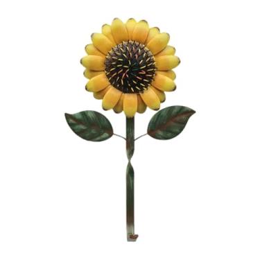 Imagem de Novo gancho de metal rústico girassol, chaves, toalha, casacos, chapéus, aventais, ganchos, porta-chaves montados na parede, gancho de parede de girassol para entrada, casa e cozinha, amarelo