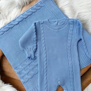 Imagem de Saída Maternidade Baby Tricô Trabalhada Com Trança 2 Pçs Macacão Com B