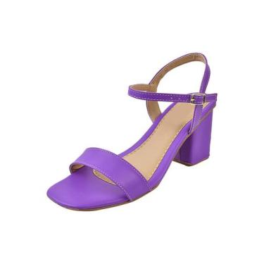 Imagem de  Sandalia Feminina Salto Grosso Bico Quadrado Roxo  - Valicia Shoes, 3
