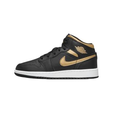 Imagem de Jordan Big Kid's 1 Mid Black/Metallic Gold-White (DQ8423 071), Preto/Metálico dourado e branco, 20