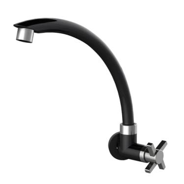 Imagem de Torneira Registro Para Cozinha De Parede Bica Alta Móvel Modelo Módena Cor Preto/Cromado Com Bitola De 1/2" - 3/4" Durín