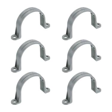 Imagem de HARFINGTON Tiras de tubo de PVC de 5 cm, 6 braçadeiras de plástico para conduíte com furo duplo, braçadeira em forma de U com nervuras antiderrapantes para fixação de cabos de tubo de tubo (cinza)