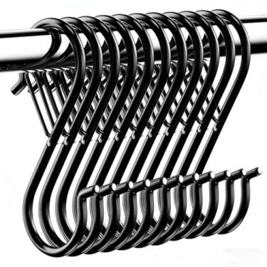 Imagem de LOYMR Pacote com 10 ganchos extra grandes em forma de S de 4,9 polegadas, ganchos de pendurar de metal resistentes, aplique utensílios de cozinha para banheiro, plantas, toalhas, jardinagem, vários usos (preto), 2.9inch