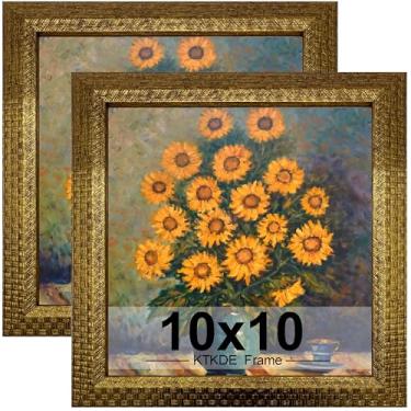 Imagem de KTKDE Conjunto de 2 porta-retrato 25 x 25 cm, molduras douradas vintage ornamentadas com vidro real, 25,4 x 25,4 cm, moldura antiga para decoração de parede ou mesa retrô, melhor presente