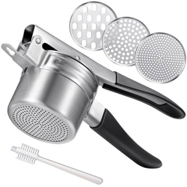 Imagem de AMOHEE Espremedor de batata, espremedor de batata de aço inoxidável de 15 onças, atualize o design resistente com espremedor de alça antiderrapante para purê de batata, cenoura, inhame, etc.