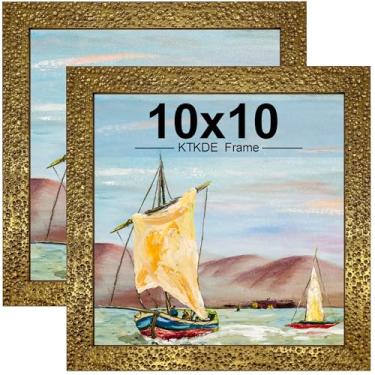 Imagem de KTKDE Conjunto de 2 porta-retrato 25 x 25 cm, molduras douradas vintage ornamentadas com vidro real, 25,4 x 25,4 cm, moldura antiga para decoração de parede ou mesa retrô, melhor presente