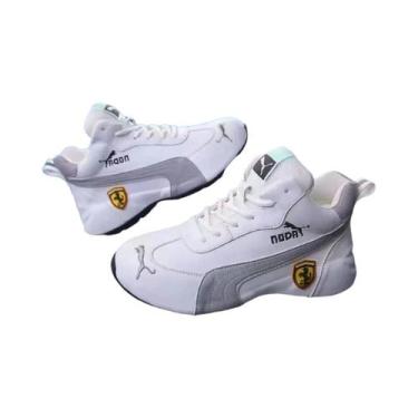 Imagem de Tênis Esportivo Casual Masculino De Couro Branco De Cano Baixo Confort