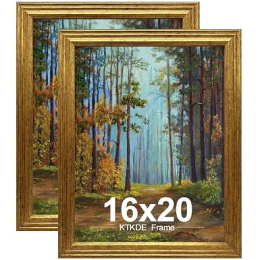 Imagem de KTKDE Conjunto de 2 porta-retratos de 40,6 x 50,8 cm, moldura dourada vintage ornamentada – Moldura antiga de 40,6 x 50,8 cm para decoração de parede rústica dourada, decoração de parede retrô, melhor