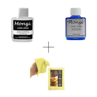 Imagem de Kit 1 Limpa Pratas 925 Monzi limpa ouro flanela limpa joias