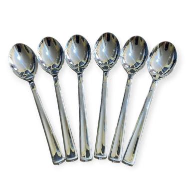 Imagem de Kit 48 Colheres Sobremesa Luxo Plástico 12.8Cm Prata Festa