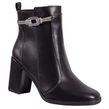 Imagem de Bota Feminina Salto Bloco Grosso Cano Curto Coturno Brilho (Preto, BR, Adulto, Numérico, 38)